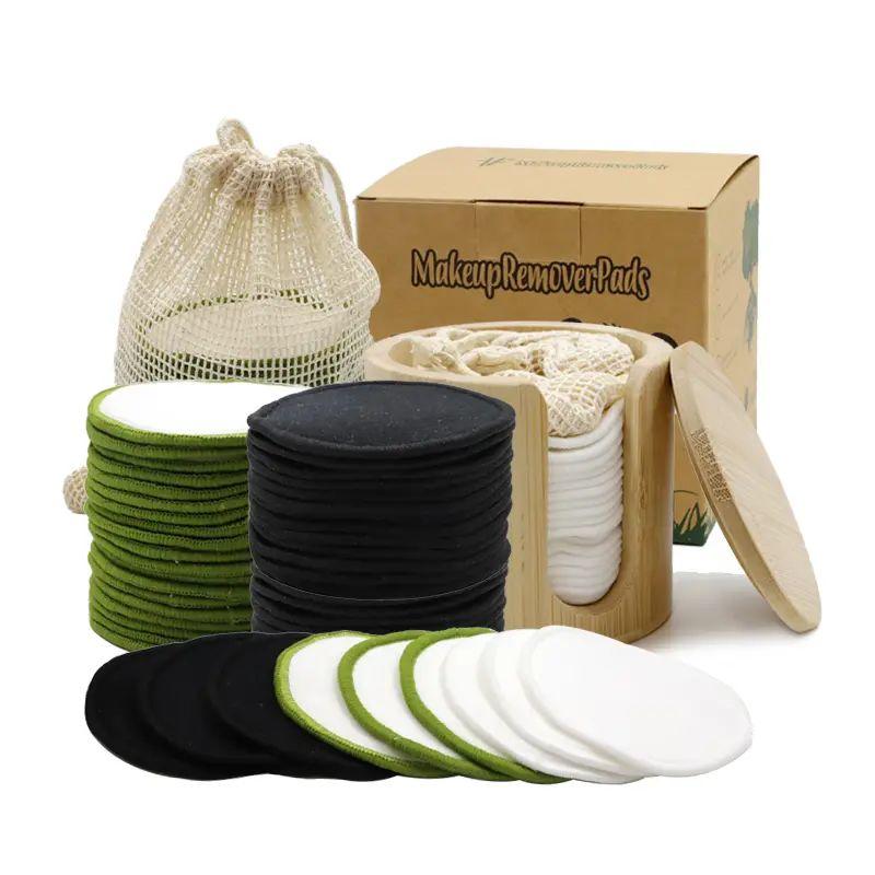 Démaquillant Reble rond en bambou et coton avec emballage en ruban tissé et boîte ronde en bambou